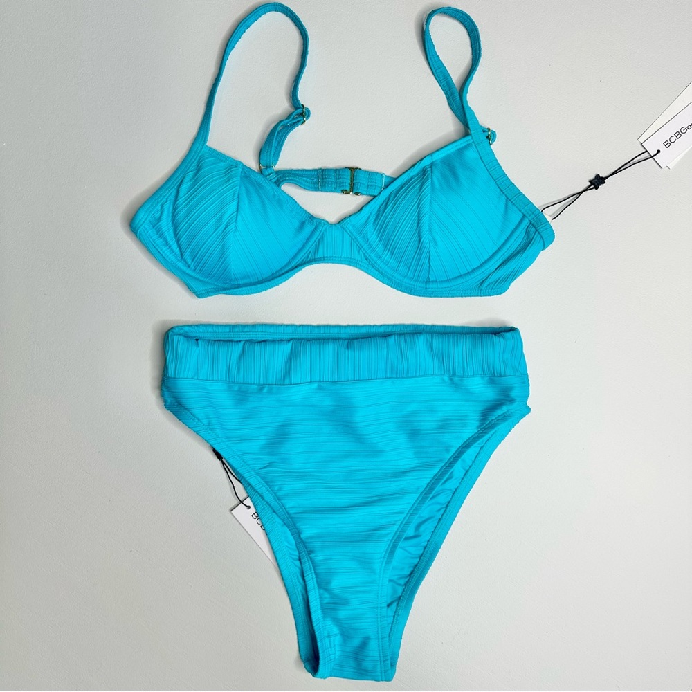 BCBG Generation Teal High Waisted Bikini Set